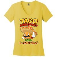 Funny Cinco De Mayo Taco Emergency Call 9 Juan Juan Women's V-Neck T-Shirt