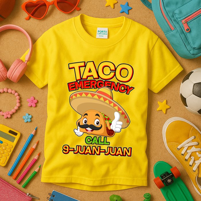 Funny Cinco De Mayo Taco Emergency Call 9 Juan Juan Kids T-Shirt