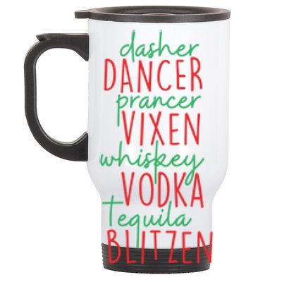 Funny Christmas Dasher Dancer Prancer Vixen Whiskey Vodka Te Gift Stainless Steel Travel Mug