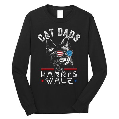 Funny Cat Dads For Harris Waltz 2024 Usa Flag Long Sleeve Shirt