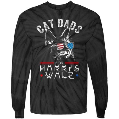 Funny Cat Dads For Harris Waltz 2024 Usa Flag Tie-Dye Long Sleeve Shirt