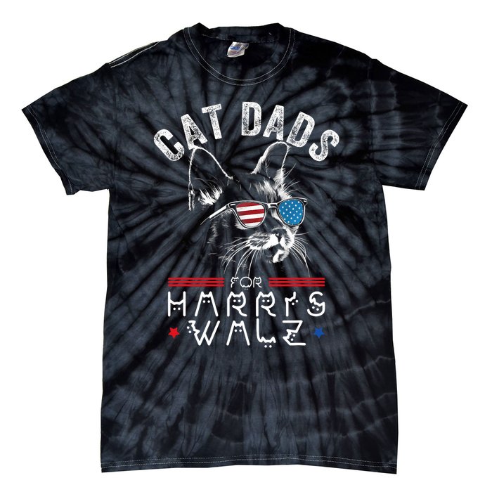 Funny Cat Dads For Harris Waltz 2024 Usa Flag Tie-Dye T-Shirt