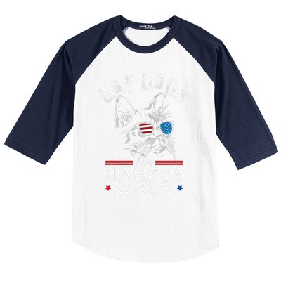 Funny Cat Dads For Harris Waltz 2024 Usa Flag Baseball Sleeve Shirt