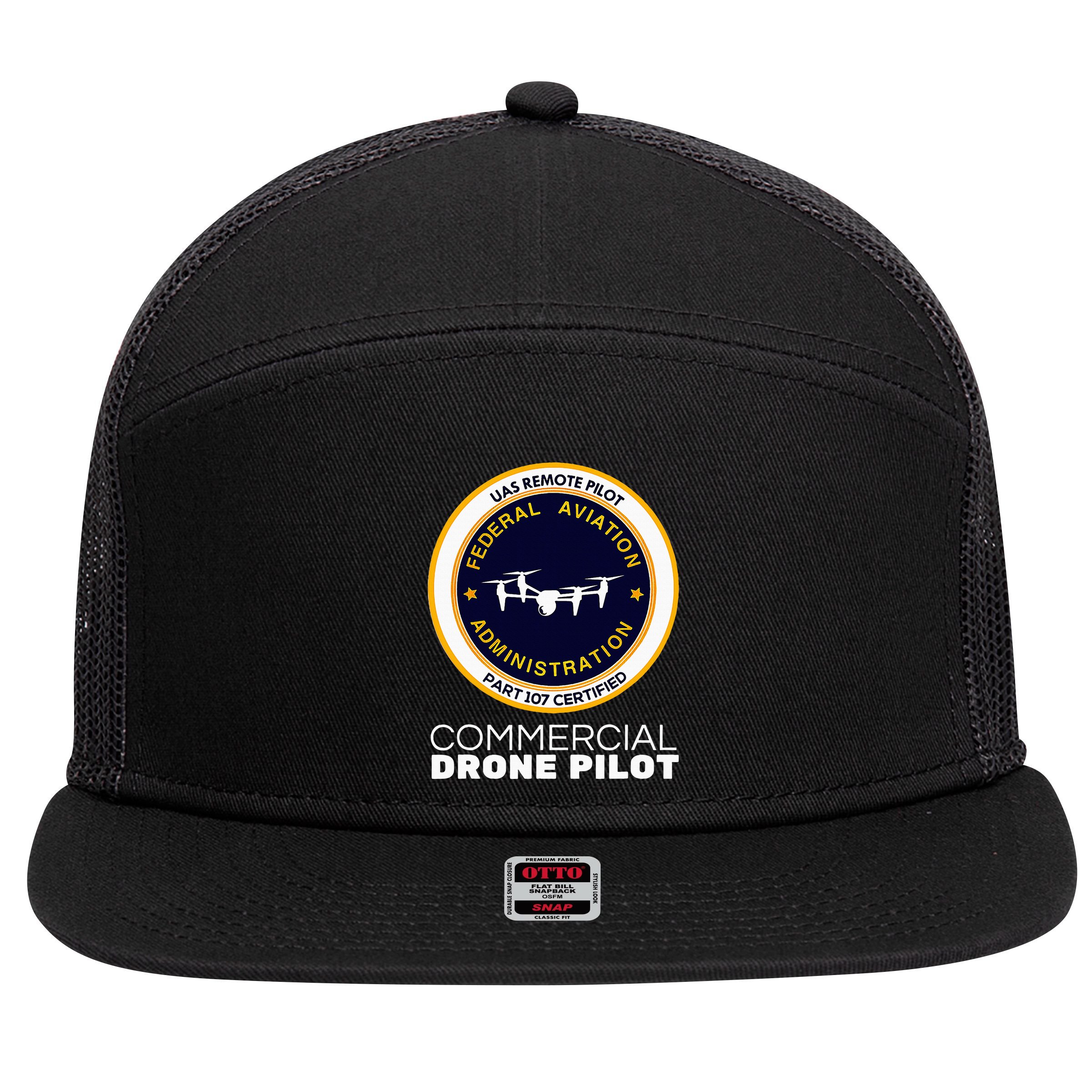 Faa Commercial Drone Pilot 7 Panel Mesh Trucker Snapback Hat