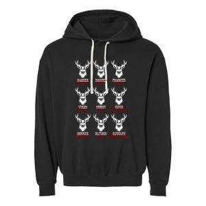 Funny Christmas Deer Hunters All Of Santa's Reindeer Design Garment-Dyed Fleece Hoodie