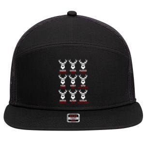 Funny Christmas Deer Hunters All Of Santa's Reindeer Design 7 Panel Mesh Trucker Snapback Hat