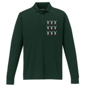 Funny Christmas Deer Hunters All Of Santa's Reindeer Design Performance Long Sleeve Polo