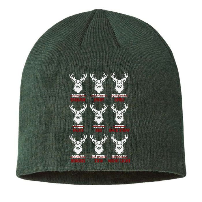 Funny Christmas Deer Hunters All Of Santa's Reindeer Design Sustainable Beanie