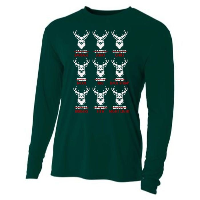 Funny Christmas Deer Hunters All Of Santa's Reindeer Design Cooling Performance Long Sleeve Crew