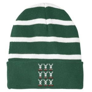 Funny Christmas Deer Hunters All Of Santa's Reindeer Design Striped Beanie with Solid Band