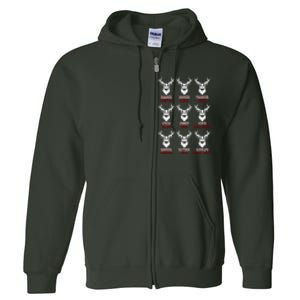 Funny Christmas Deer Hunters All Of Santa's Reindeer Design Full Zip Hoodie