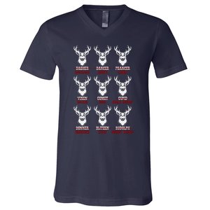 Funny Christmas Deer Hunters All Of Santa's Reindeer Design V-Neck T-Shirt