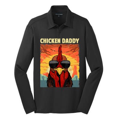 Funny Chicken Daddy Design For Dad Farmer Chicken Lover Silk Touch Performance Long Sleeve Polo