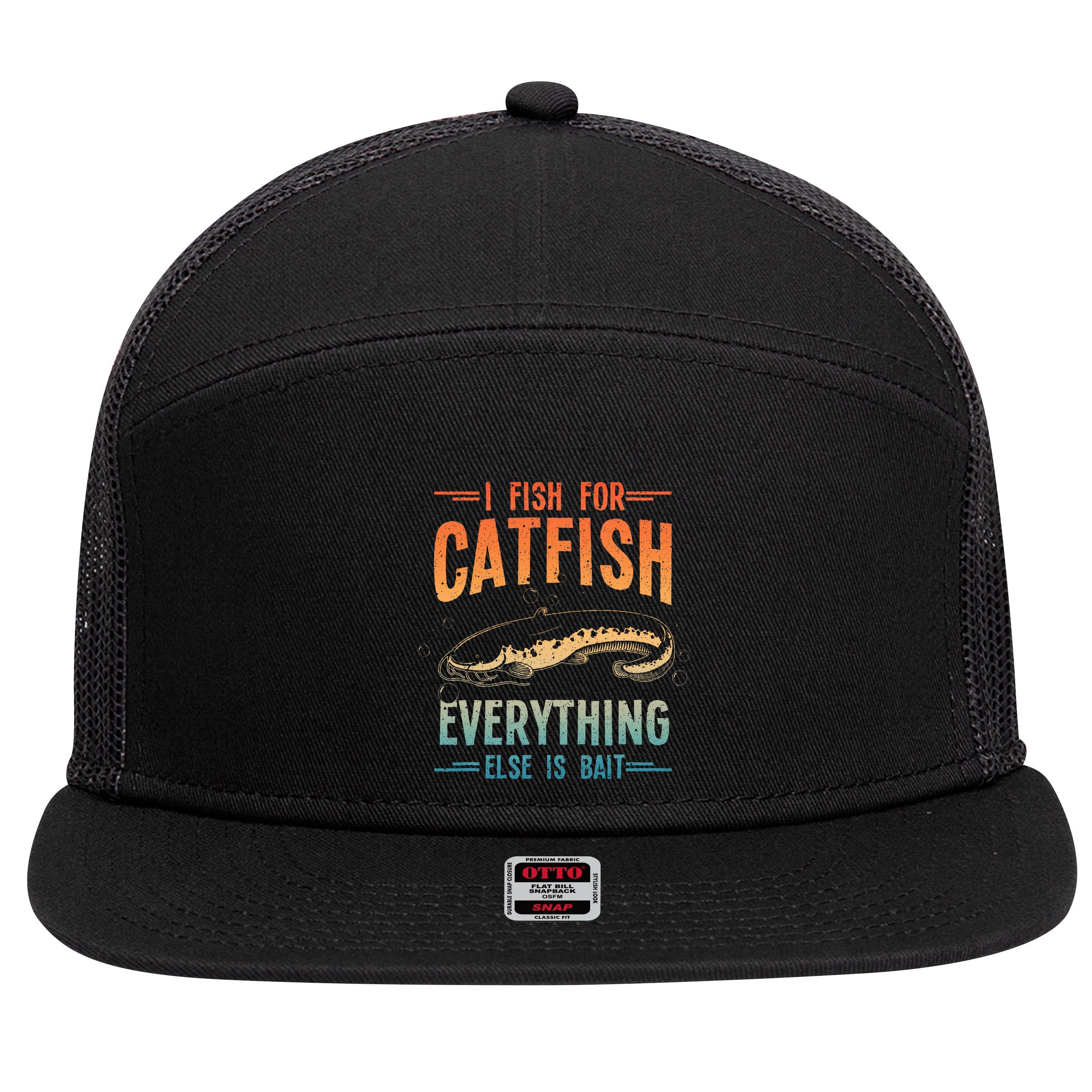 Funny Catfishing Design Catfish Fishing Hunter 7 Panel Mesh Trucker Snapback Hat