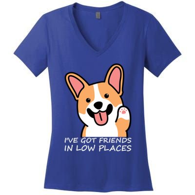 Funny Corgi Dog Lovers I've Got Friends In Low Place Mom Gift Women's V-Neck T-Shirt