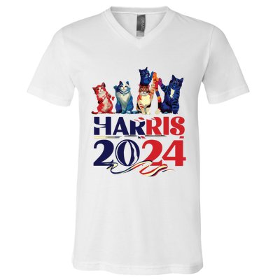 Funny Cat Design Kamala Harris 2024 Childless Cat Lady V-Neck T-Shirt