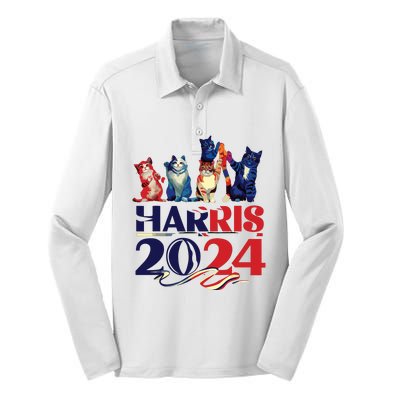 Funny Cat Design Kamala Harris 2024 Childless Cat Lady Silk Touch Performance Long Sleeve Polo