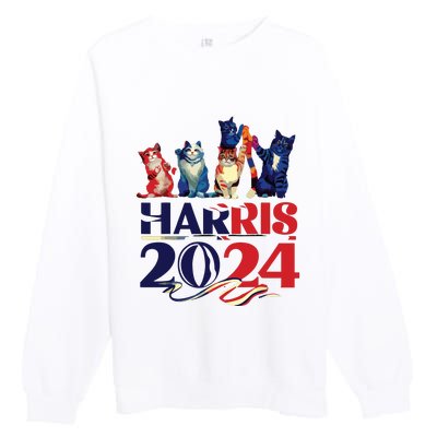 Funny Cat Design Kamala Harris 2024 Childless Cat Lady Premium Crewneck Sweatshirt