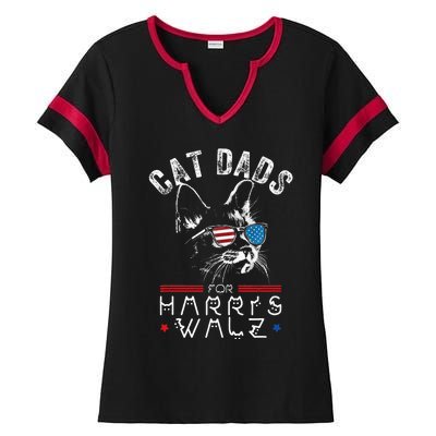 Funny Cat Dads For Harris Waltz 2024 Usa Flag Ladies Halftime Notch Neck Tee