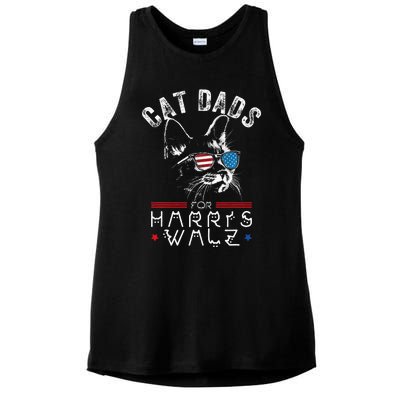 Funny Cat Dads For Harris Waltz 2024 Usa Flag Ladies PosiCharge Tri-Blend Wicking Tank