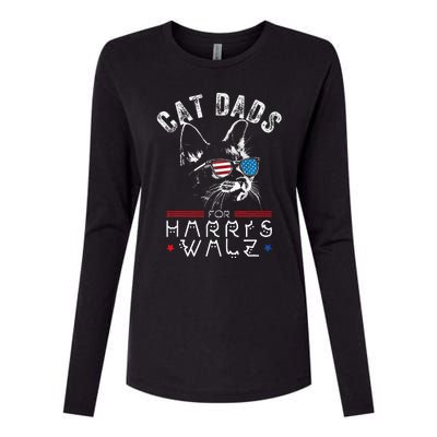 Funny Cat Dads For Harris Waltz 2024 Usa Flag Womens Cotton Relaxed Long Sleeve T-Shirt