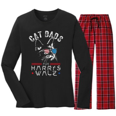 Funny Cat Dads For Harris Waltz 2024 Usa Flag Women's Long Sleeve Flannel Pajama Set 