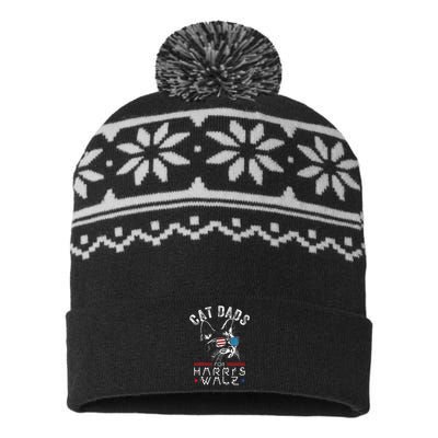 Funny Cat Dads For Harris Waltz 2024 Usa Flag USA-Made Snowflake Beanie