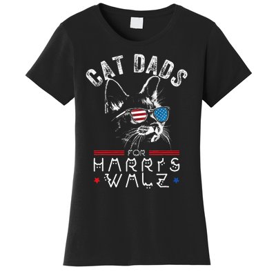 Funny Cat Dads For Harris Waltz 2024 Usa Flag Women's T-Shirt