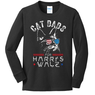 Funny Cat Dads For Harris Waltz 2024 Usa Flag Kids Long Sleeve Shirt