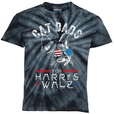 Funny Cat Dads For Harris Waltz 2024 Usa Flag Kids Tie-Dye T-Shirt