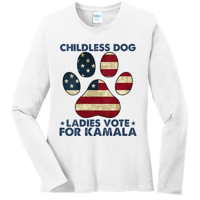 Funny Childless Dog Ladies Vote For Kamala Usa Flag Ladies Long Sleeve Shirt