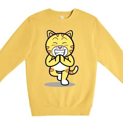 Funny Cat Doing Yoga Gift Cute Kitten Fitness Animal Gift Premium Crewneck Sweatshirt