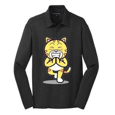 Funny Cat Doing Yoga Gift Cute Kitten Fitness Animal Gift Silk Touch Performance Long Sleeve Polo