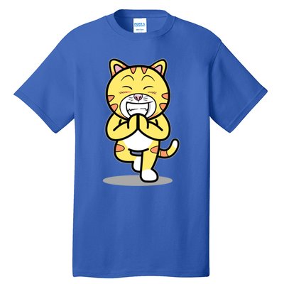 Funny Cat Doing Yoga Gift Cute Kitten Fitness Animal Gift Tall T-Shirt