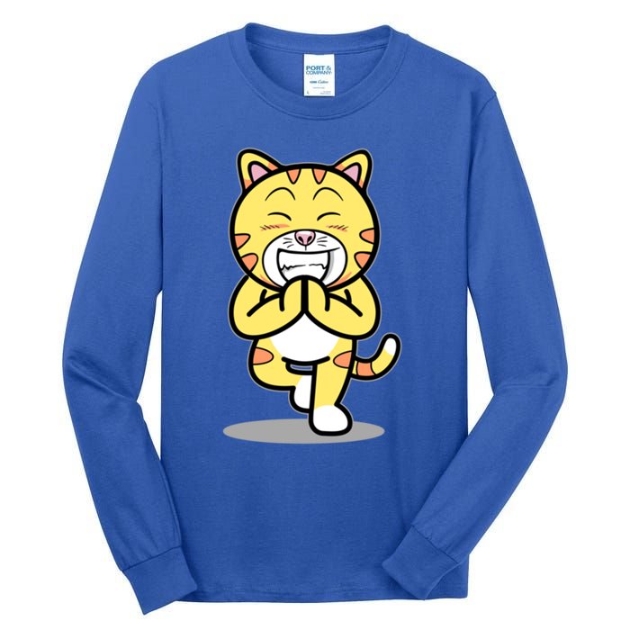 Funny Cat Doing Yoga Gift Cute Kitten Fitness Animal Gift Tall Long Sleeve T-Shirt