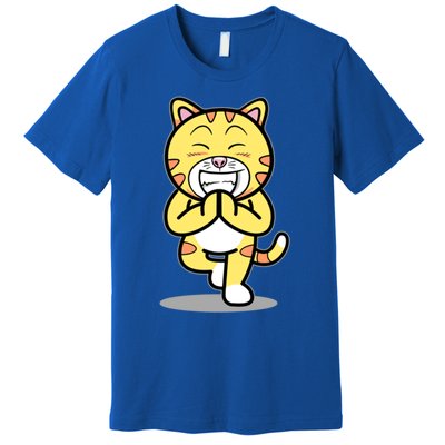 Funny Cat Doing Yoga Gift Cute Kitten Fitness Animal Gift Premium T-Shirt