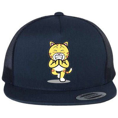 Funny Cat Doing Yoga Gift Cute Kitten Fitness Animal Gift Flat Bill Trucker Hat