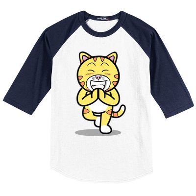 Funny Cat Doing Yoga Gift Cute Kitten Fitness Animal Gift Baseball Sleeve Shirt