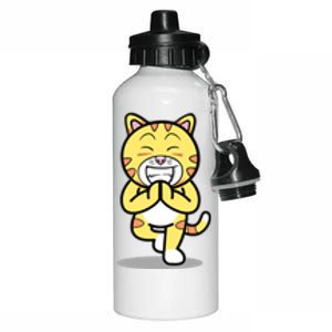 Funny Cat Doing Yoga Gift Cute Kitten Fitness Animal Gift Aluminum Water Bottle