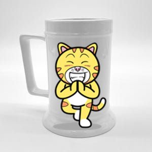 Funny Cat Doing Yoga Gift Cute Kitten Fitness Animal Gift Beer Stein