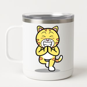 Funny Cat Doing Yoga Gift Cute Kitten Fitness Animal Gift 12 oz Stainless Steel Tumbler Cup