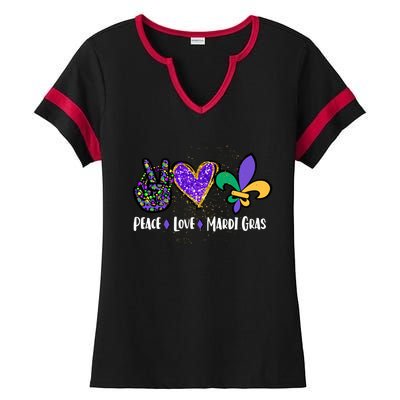 Funny Carnival Design For Hippies Peace Love Mardi Gras Gift Ladies Halftime Notch Neck Tee