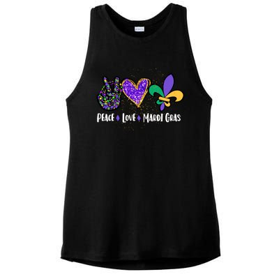 Funny Carnival Design For Hippies Peace Love Mardi Gras Gift Ladies PosiCharge Tri-Blend Wicking Tank