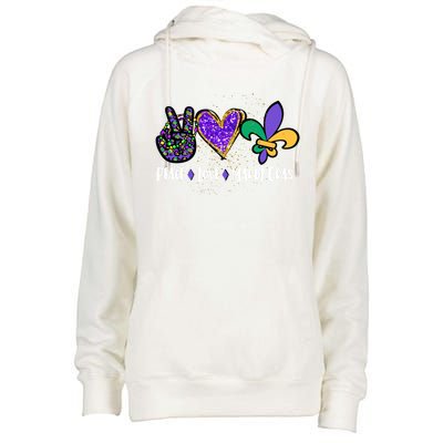 Funny Carnival Design For Hippies Peace Love Mardi Gras Gift Womens Funnel Neck Pullover Hood