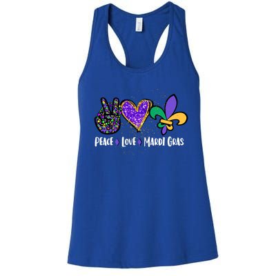 Funny Carnival Design For Hippies Peace Love Mardi Gras Gift Women's Racerback Tank