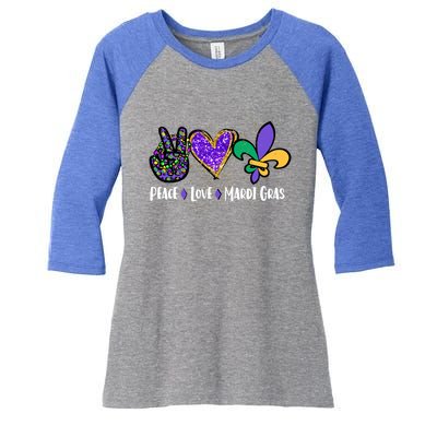 Funny Carnival Design For Hippies Peace Love Mardi Gras Gift Women's Tri-Blend 3/4-Sleeve Raglan Shirt