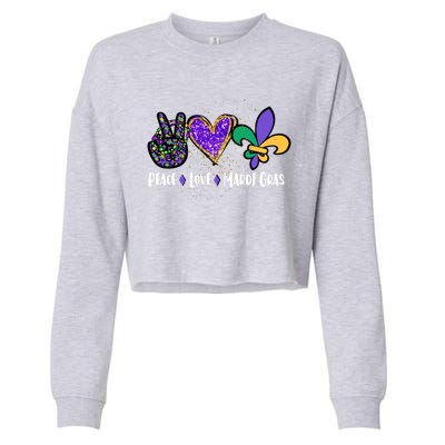 Funny Carnival Design For Hippies Peace Love Mardi Gras Gift Cropped Pullover Crew