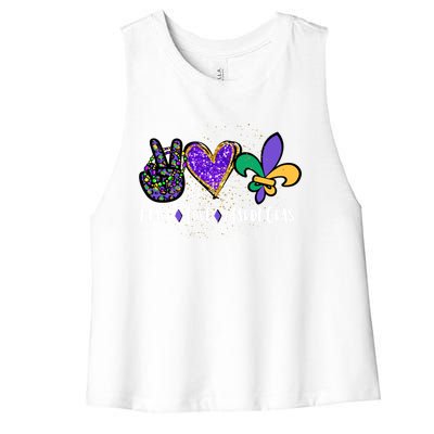 Funny Carnival Design For Hippies Peace Love Mardi Gras Gift Women's Racerback Cropped Tank