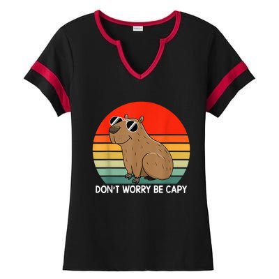 Funny Capybara Don't Be Worry Be Capy Funny Capybara Costume Ladies Halftime Notch Neck Tee