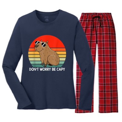 Funny Capybara Don't Be Worry Be Capy Funny Capybara Costume Women's Long Sleeve Flannel Pajama Set 